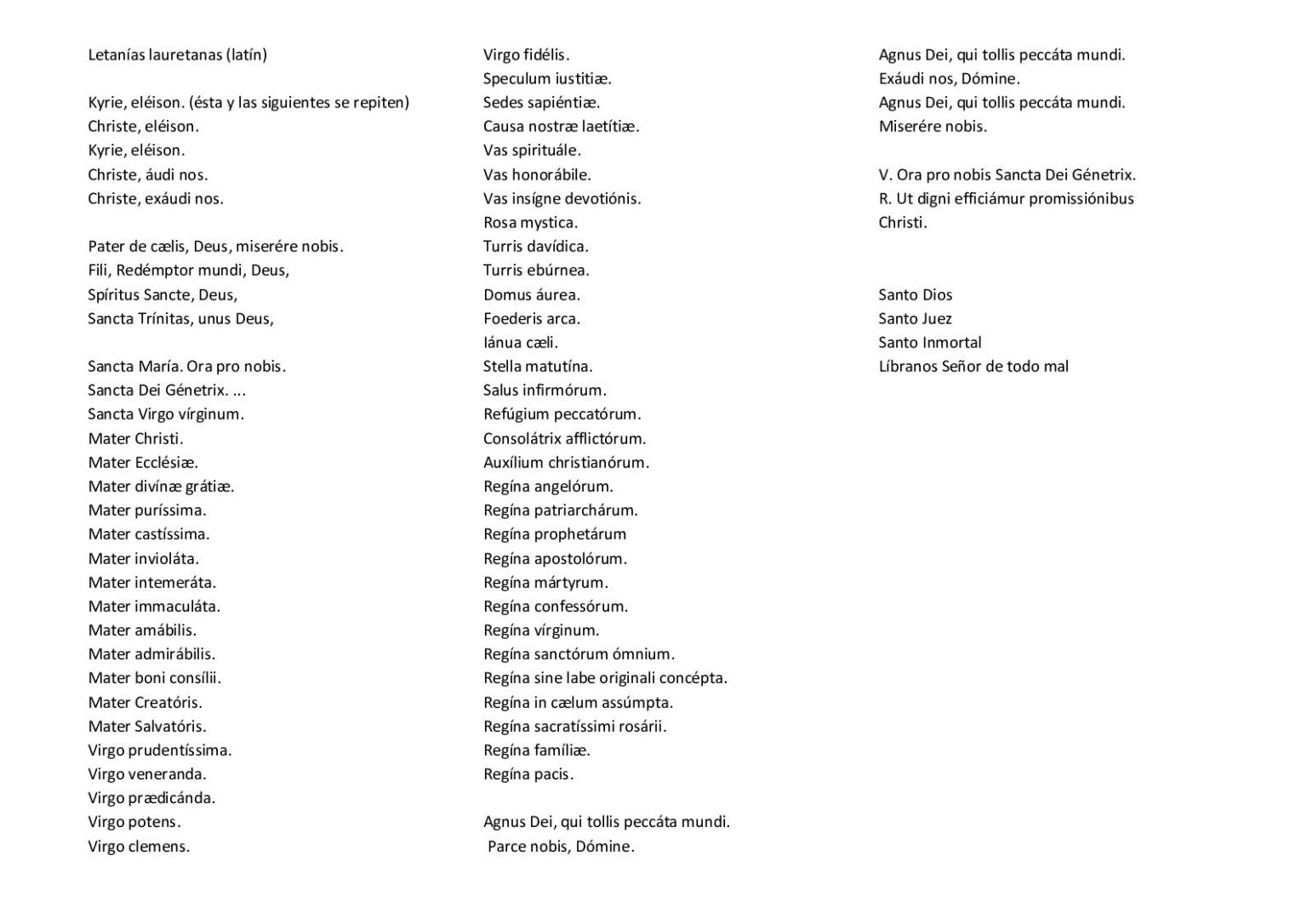 Letanias en latín - Oraciones a la virgen
